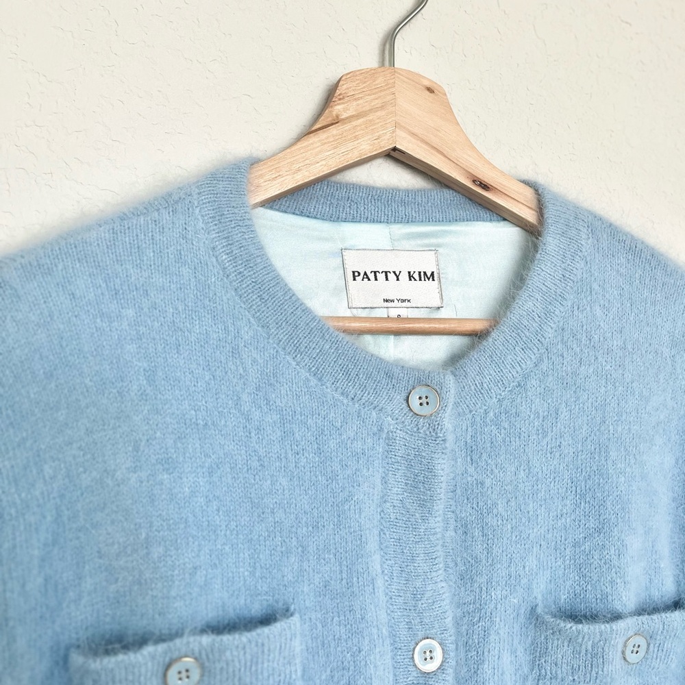 Patty Kim NY Jacket Womens Small S Baby Blue Angora Gold Button Preppy Cardigan - Picture 3 of 11